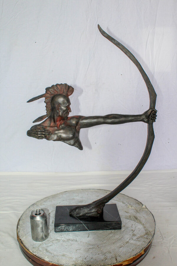 Native American Archer Bronze Statue Dark Brown Patina 22" x 6" x 33"H - Image 11