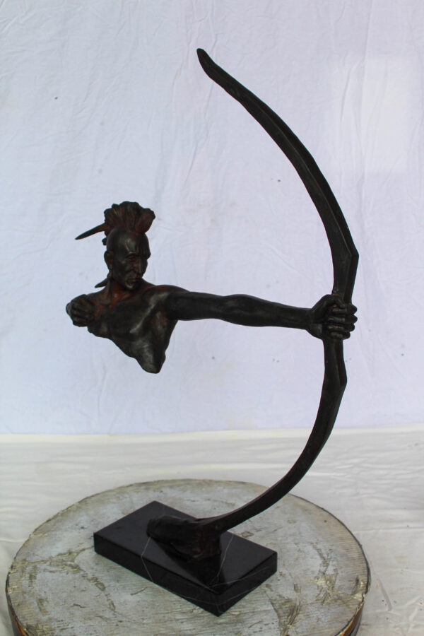 Native American Archer Bronze Statue Dark Brown Patina 22" x 6" x 33"H - Image 12