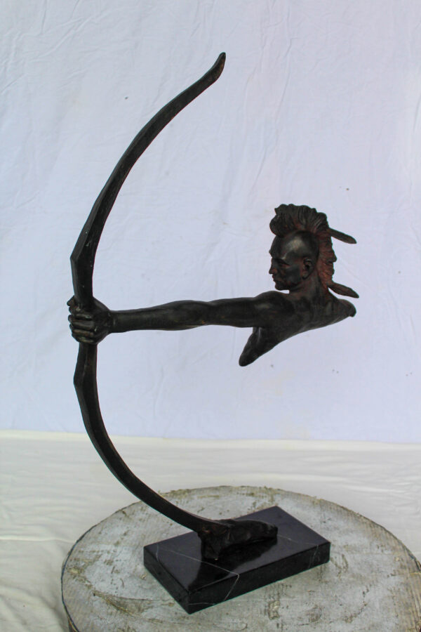 Native American Archer Bronze Statue Dark Brown Patina 22" x 6" x 33"H - Image 3