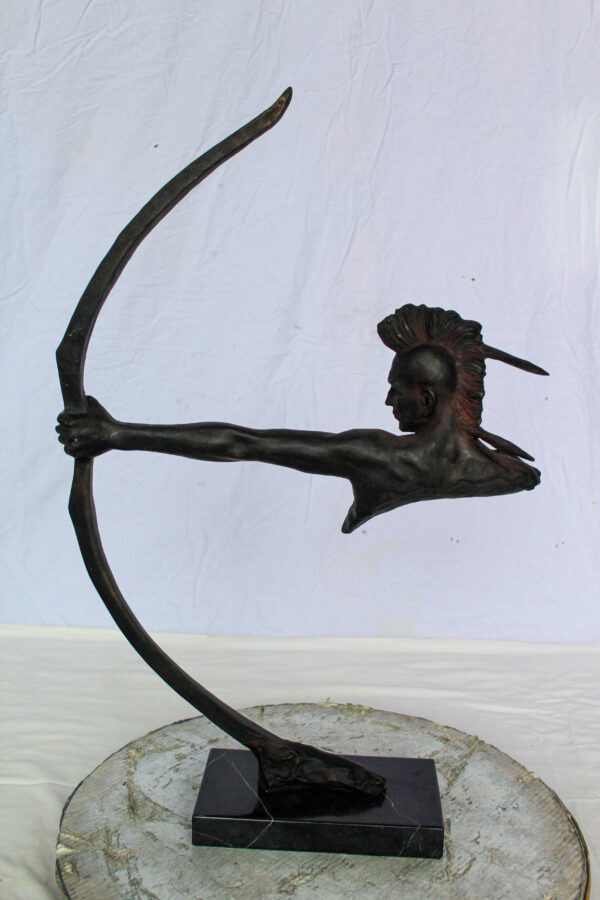 Native American Archer Bronze Statue Dark Brown Patina 22" x 6" x 33"H - Image 4