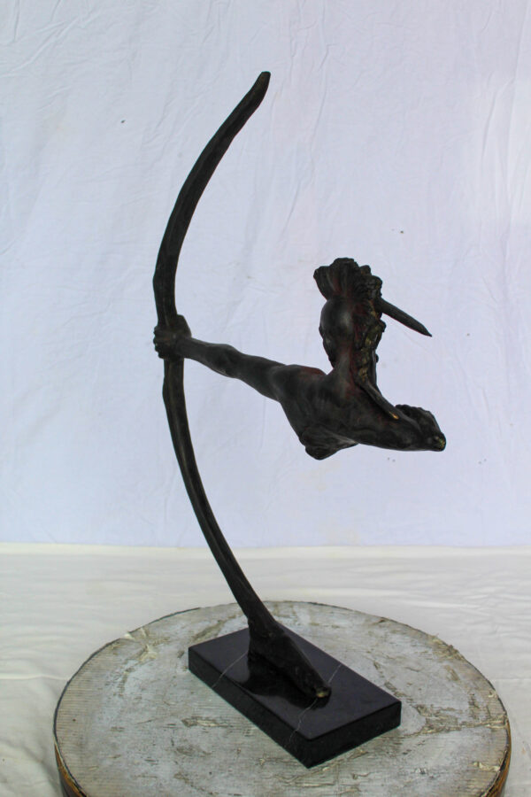 Native American Archer Bronze Statue Dark Brown Patina 22" x 6" x 33"H - Image 5