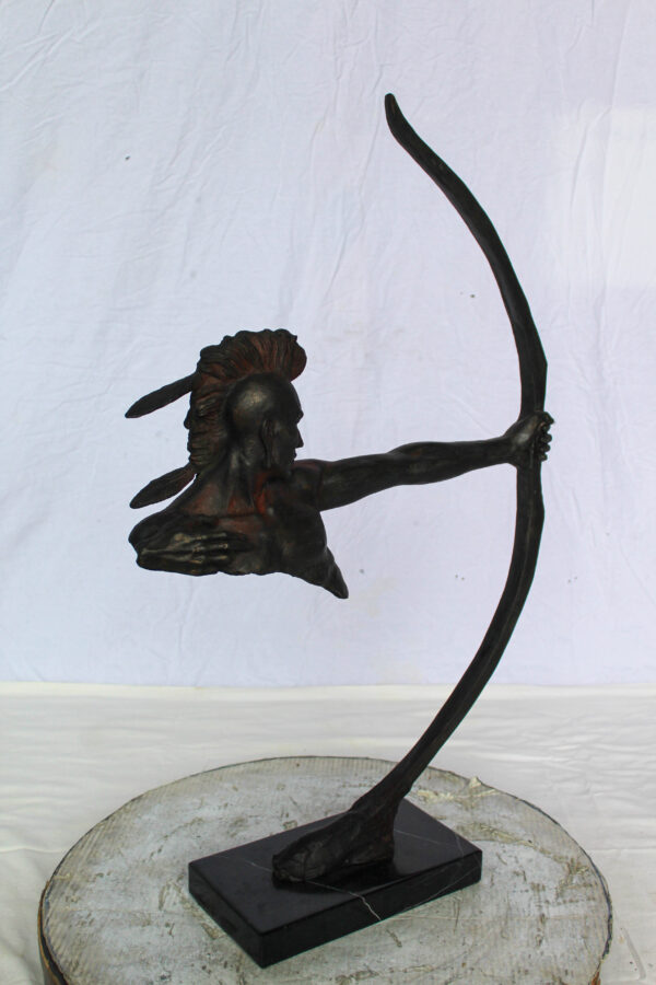 Native American Archer Bronze Statue Dark Brown Patina 22" x 6" x 33"H - Image 7