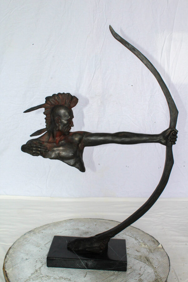 Native American Archer Bronze Statue Dark Brown Patina 22" x 6" x 33"H - Image 8
