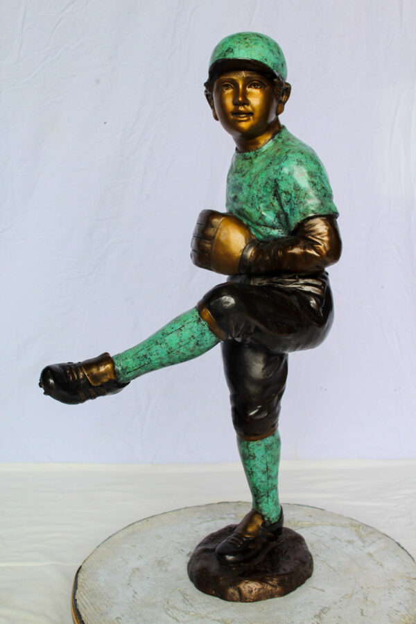 Bronze Statue of Young Baseball Pitcher Mid Throw 21" x 12" x 37"H - Image 2