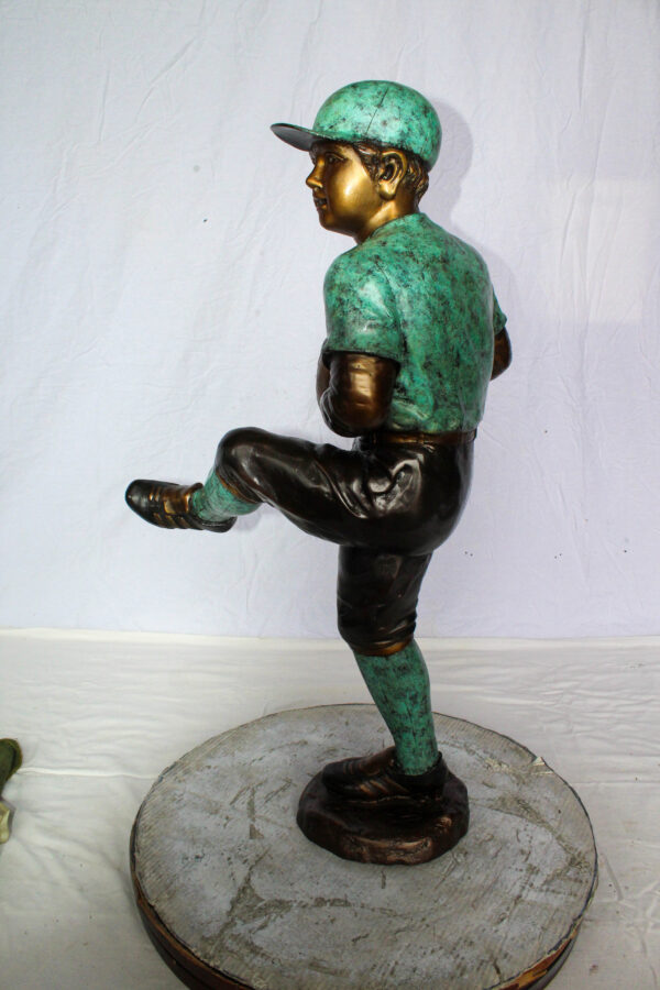 Bronze Statue of Young Baseball Pitcher Mid Throw 21" x 12" x 37"H - Image 4