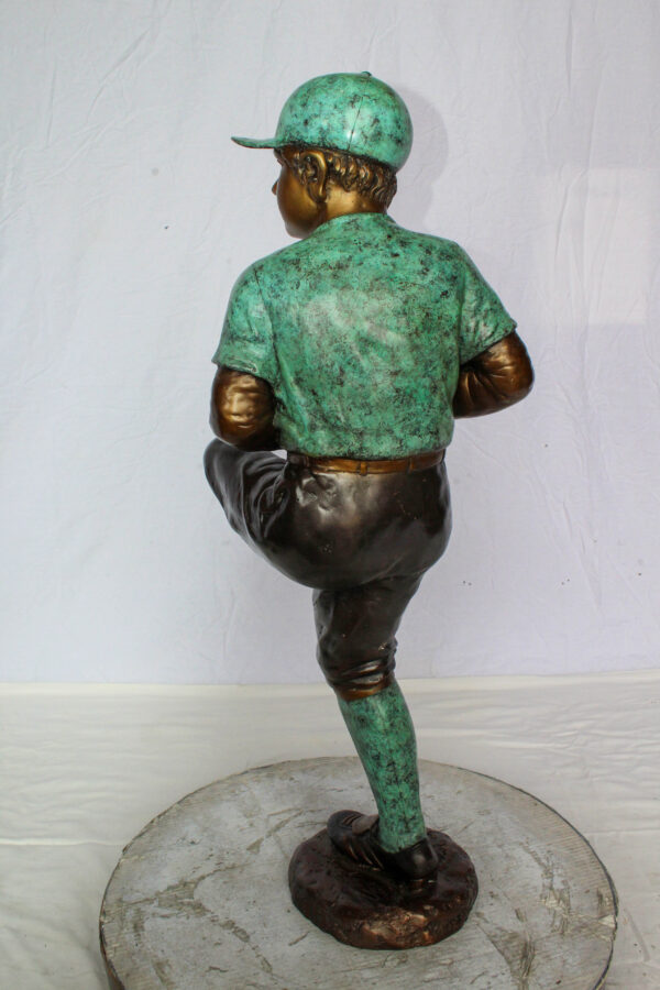 Bronze Statue of Young Baseball Pitcher Mid Throw 21" x 12" x 37"H - Image 5