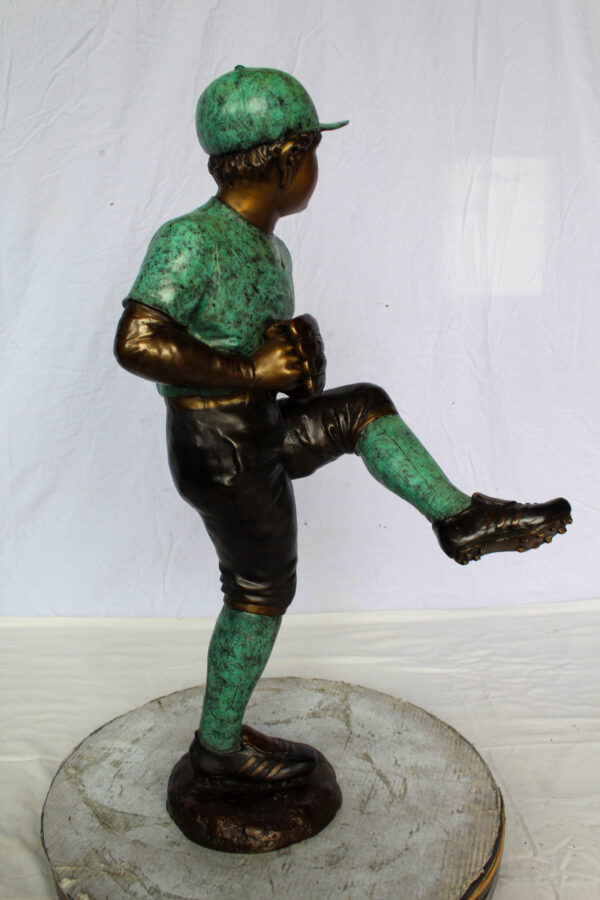 Bronze Statue of Young Baseball Pitcher Mid Throw 21" x 12" x 37"H - Image 7