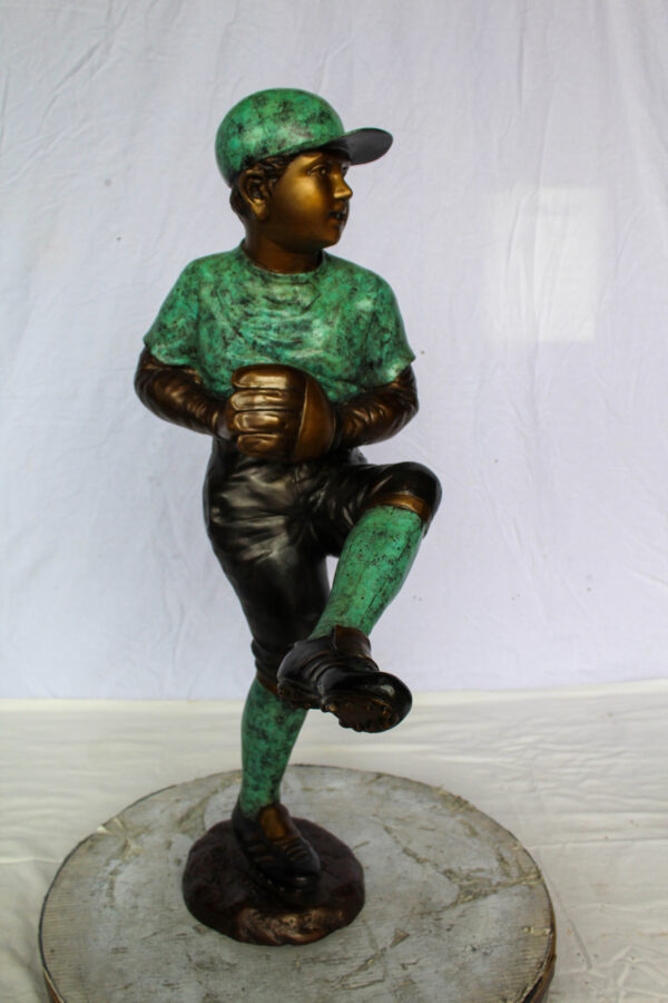 Bronze Statue of Young Baseball Pitcher Mid Throw 21" x 12" x 37"H - Image 8
