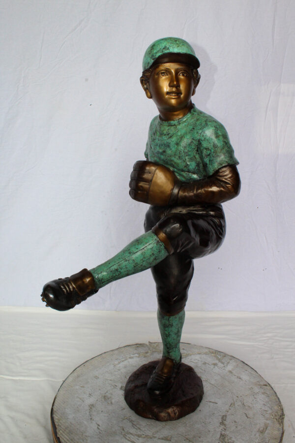 Bronze Statue of Young Baseball Pitcher Mid Throw 21" x 12" x 37"H - Image 9