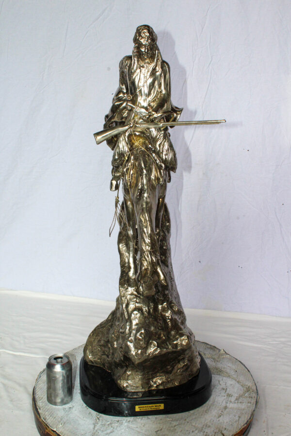 Jumbo Bronze Mountain Man Statue by Remington Silver Finish 24" x 14" x 36"H - Image 12