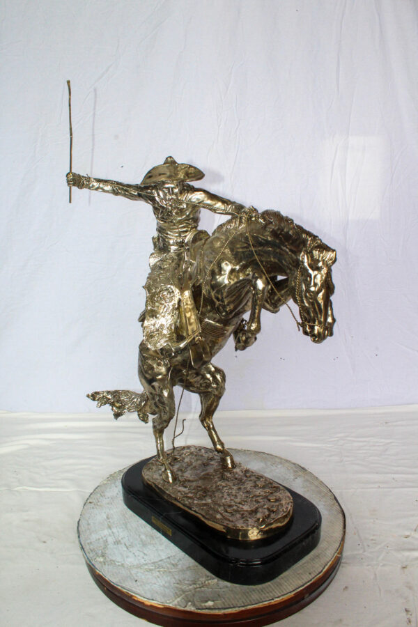 Jumbo Bronze Bronco Buster Statue Silver Finish Replica 26" x 11" x 30"H - Image 2
