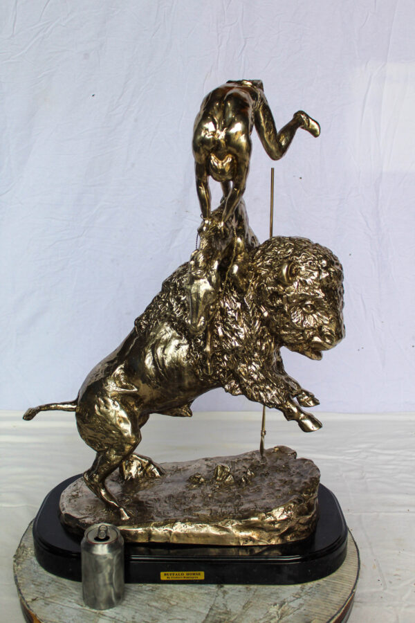 Jumbo Buffalo Horse Bronze Statue Silver Finish Replica 22" x 12" x 32"H - Image 11