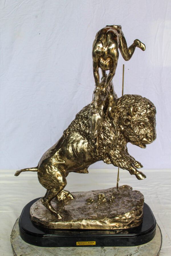 Jumbo Buffalo Horse Bronze Statue Silver Finish Replica 22" x 12" x 32"H - Image 12