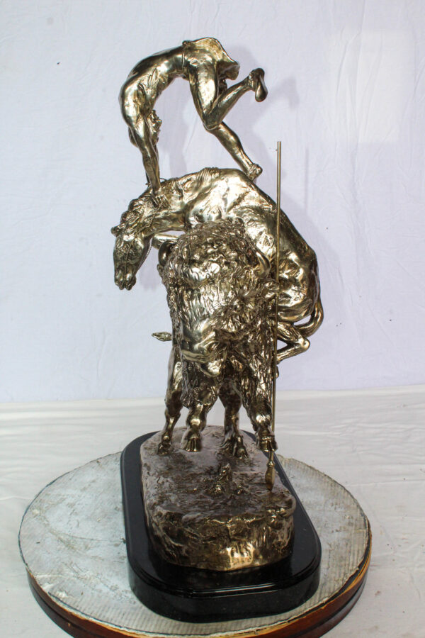 Jumbo Buffalo Horse Bronze Statue Silver Finish Replica 22" x 12" x 32"H - Image 4