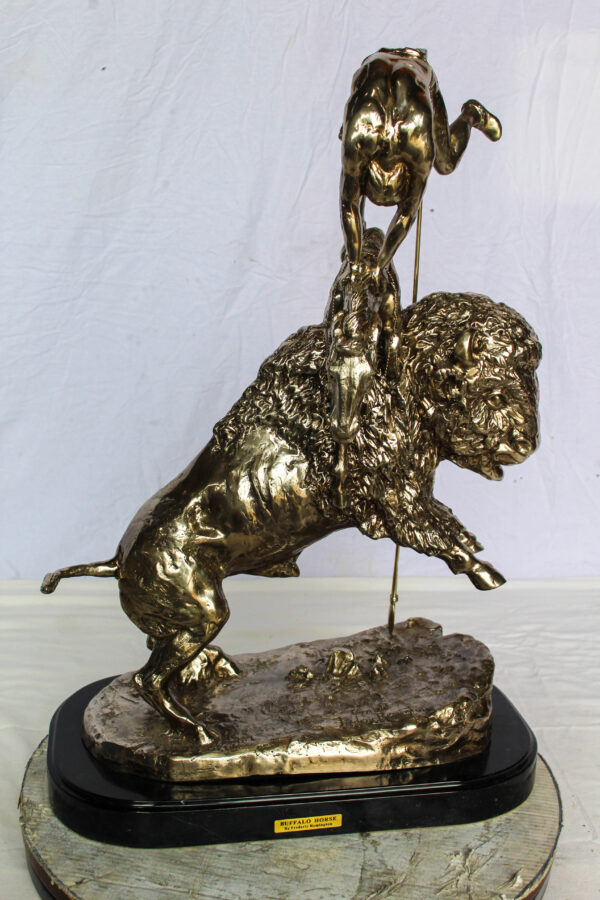 Jumbo Buffalo Horse Bronze Statue Silver Finish Replica 22" x 12" x 32"H - Image 9