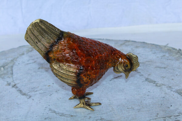 Bronze Small Figurine Chicken with Red Enamel and Gold Finish 8" x 4" x 7"H - Image 2