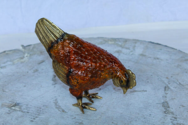 Bronze Small Figurine Chicken with Red Enamel and Gold Finish 8" x 4" x 7"H - Image 3