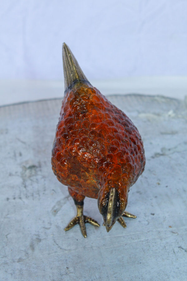 Bronze Small Figurine Chicken with Red Enamel and Gold Finish 8" x 4" x 7"H - Image 4