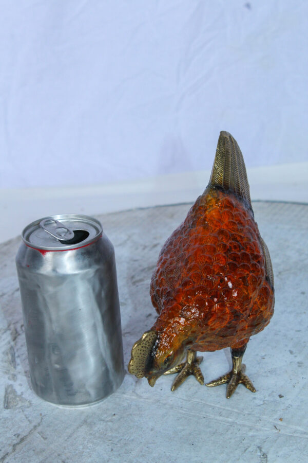 Bronze Small Figurine Chicken with Red Enamel and Gold Finish 8" x 4" x 7"H - Image 5