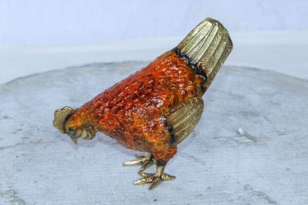 Bronze Small Figurine Chicken with Red Enamel and Gold Finish 8" x 4" x 7"H - Image 6