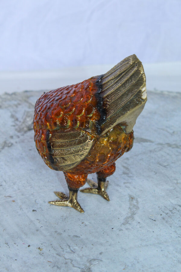 Bronze Small Figurine Chicken with Red Enamel and Gold Finish 8" x 4" x 7"H - Image 7