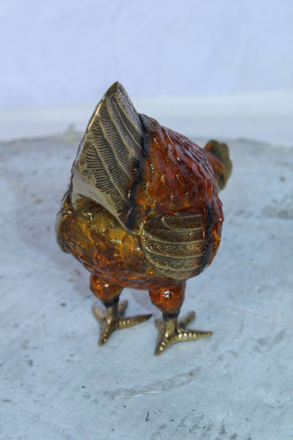 Bronze Small Figurine Chicken with Red Enamel and Gold Finish 8" x 4" x 7"H - Image 8