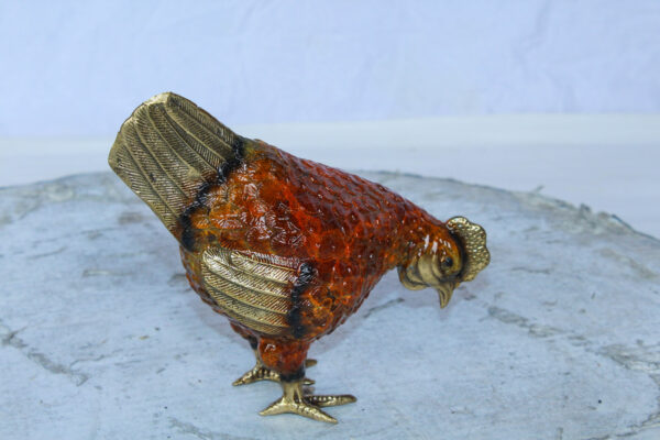 Bronze Small Chicken Figurine with Red Enamel and Gold Finish 8" x 4" x 7"H - Image 10