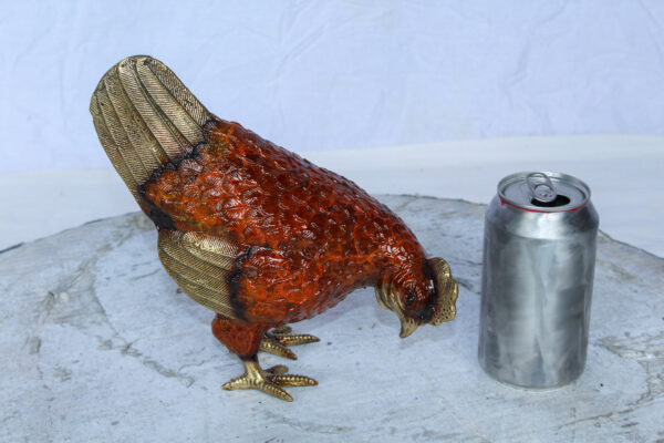 Bronze Small Chicken Figurine with Red Enamel and Gold Finish 8" x 4" x 7"H - Image 2