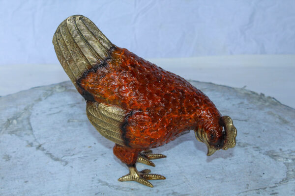 Bronze Small Chicken Figurine with Red Enamel and Gold Finish 8" x 4" x 7"H - Image 3