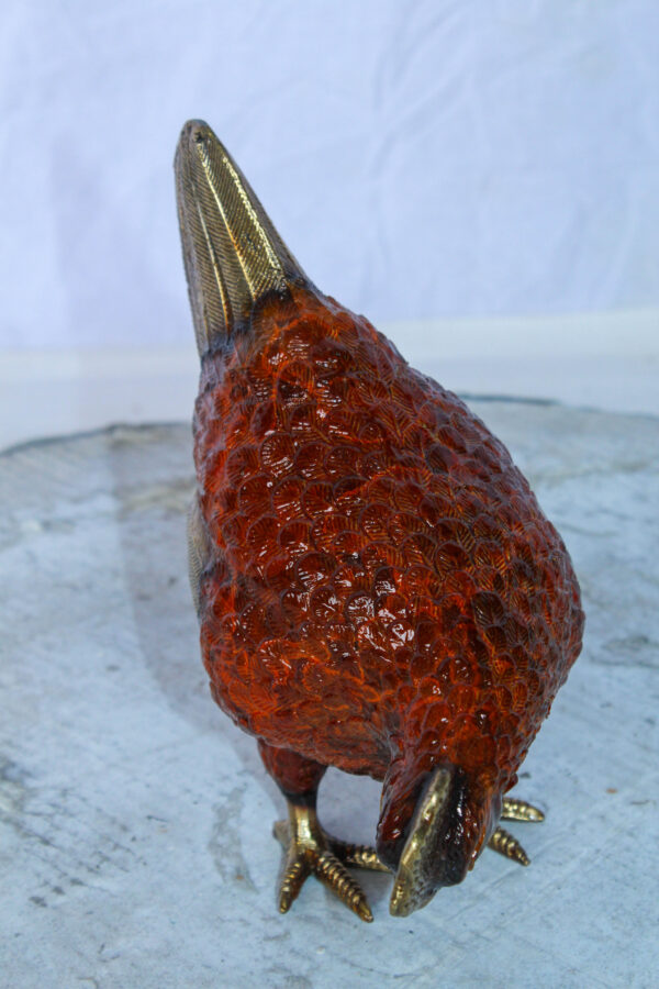 Bronze Small Chicken Figurine with Red Enamel and Gold Finish 8" x 4" x 7"H - Image 4