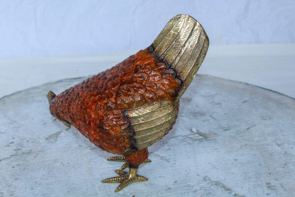 Bronze Small Chicken Figurine with Red Enamel and Gold Finish 8" x 4" x 7"H - Image 6