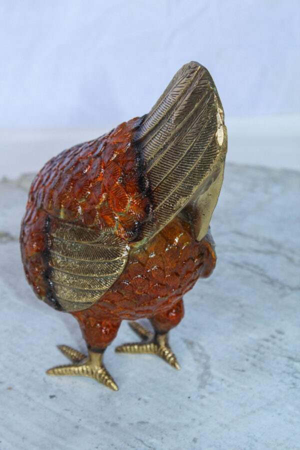 Bronze Small Chicken Figurine with Red Enamel and Gold Finish 8" x 4" x 7"H - Image 7