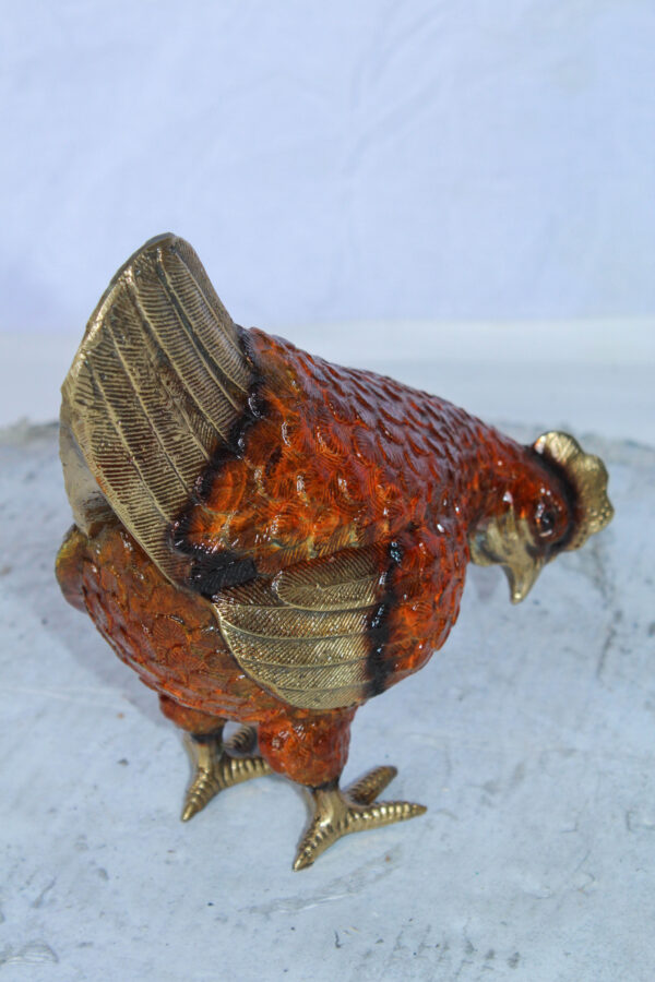 Bronze Small Chicken Figurine with Red Enamel and Gold Finish 8" x 4" x 7"H - Image 8
