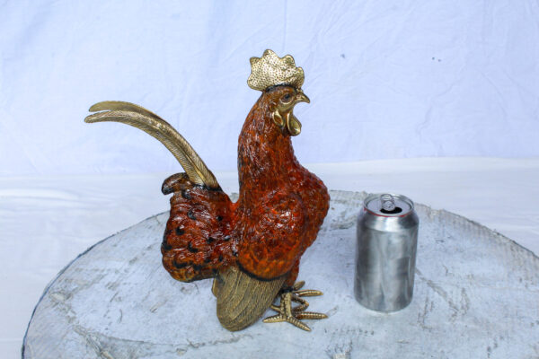 Decorative Bronze Rooster Statue with Red Enamel Finish 9" x 5" x 12"H - Image 2