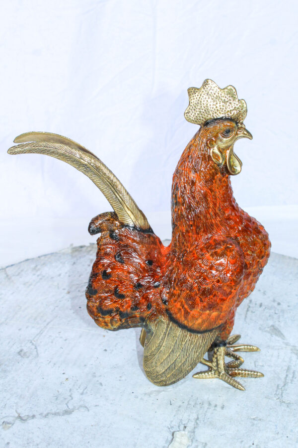 Decorative Bronze Rooster Statue with Red Enamel Finish 9" x 5" x 12"H - Image 3