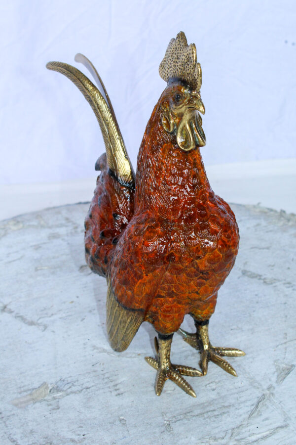 Decorative Bronze Rooster Statue with Red Enamel Finish 9" x 5" x 12"H - Image 4