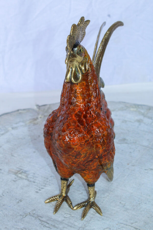 Decorative Bronze Rooster Statue with Red Enamel Finish 9" x 5" x 12"H - Image 5