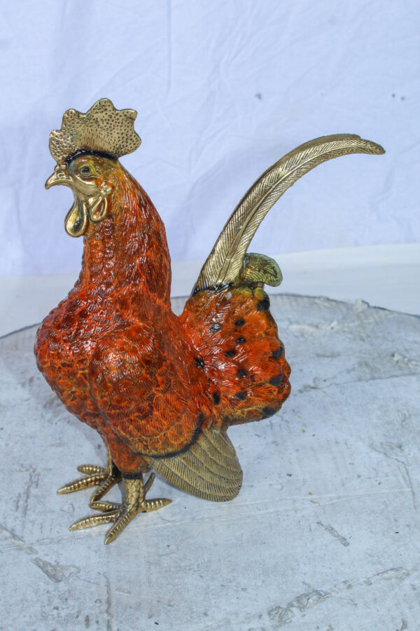 Decorative Bronze Rooster Statue with Red Enamel Finish 9" x 5" x 12"H - Image 6