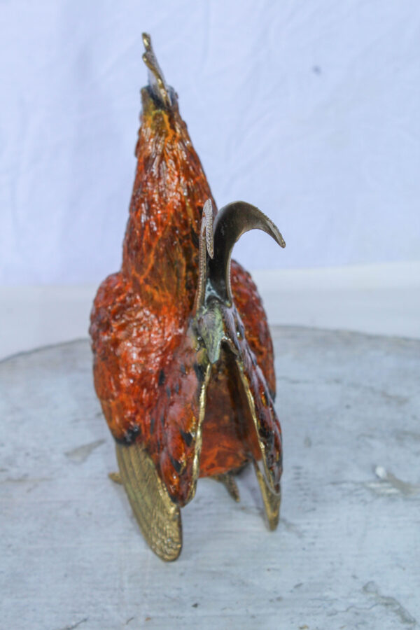 Decorative Bronze Rooster Statue with Red Enamel Finish 9" x 5" x 12"H - Image 8