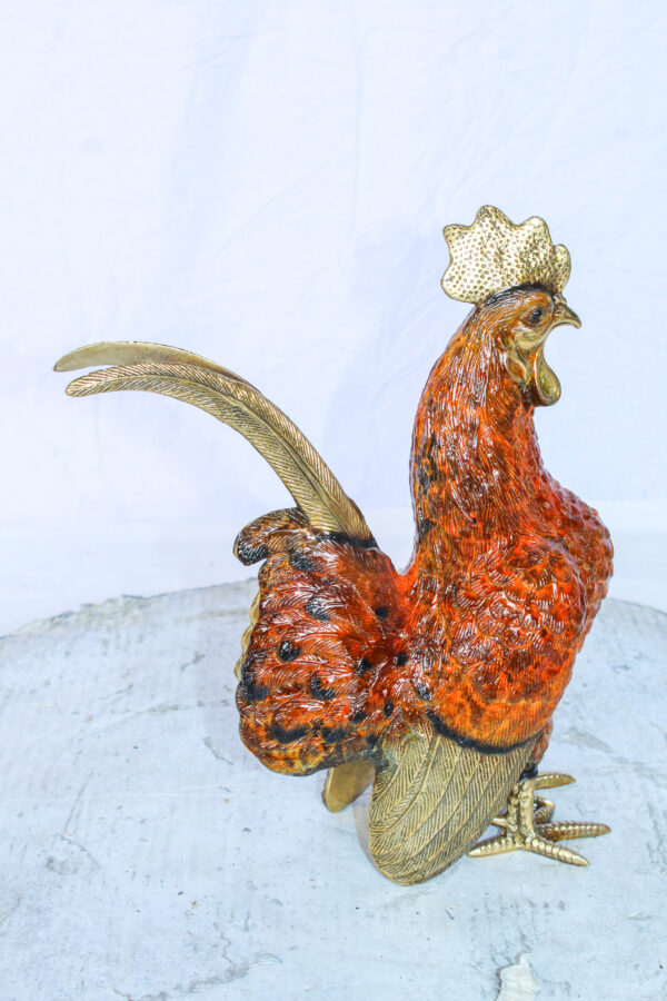 Decorative Bronze Rooster Statue with Red Enamel Finish 9" x 5" x 12"H - Image 10