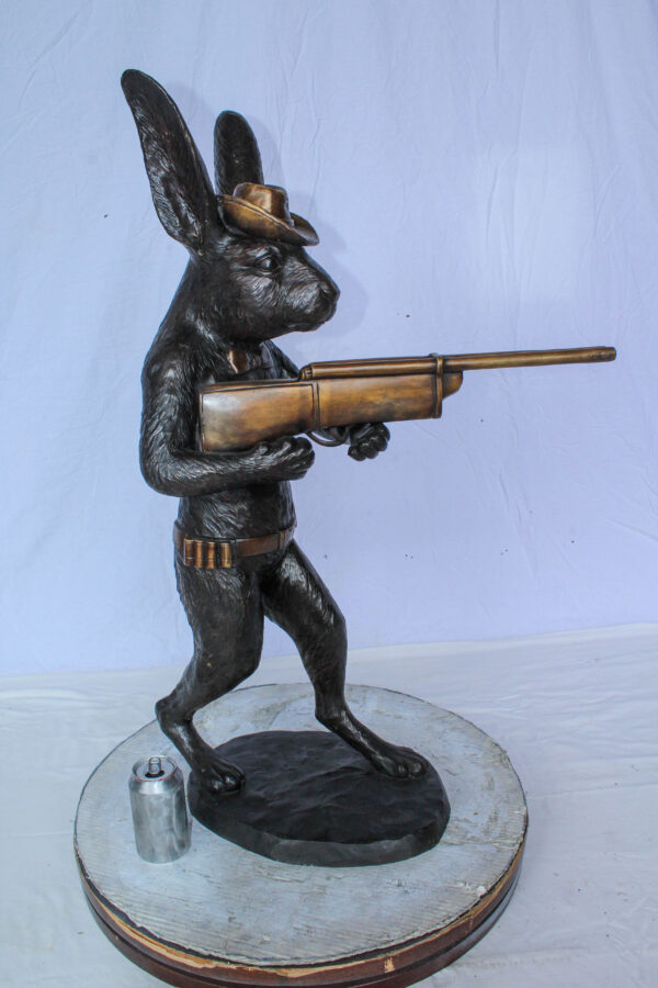 Bronze Statue of Cowboy Rabbit Holding Rifle 22" x 13" x 35"H - Image 11