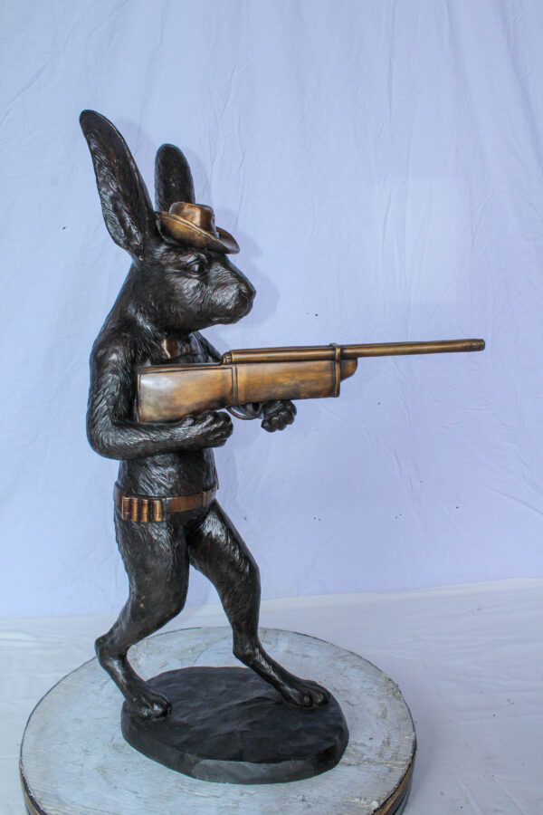 Bronze Statue of Cowboy Rabbit Holding Rifle 22" x 13" x 35"H - Image 9
