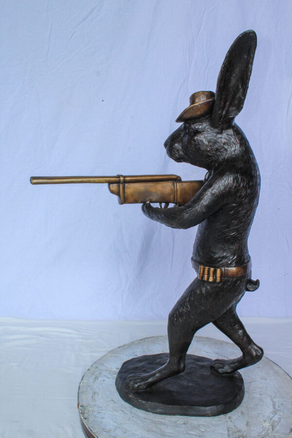Bronze Statue of Cowboy Rabbit Holding Rifle 22" x 13" x 35"H - Image 6