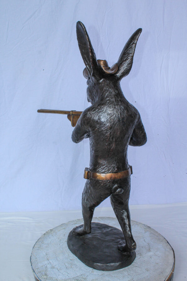 Bronze Statue of Cowboy Rabbit Holding Rifle 22" x 13" x 35"H - Image 7