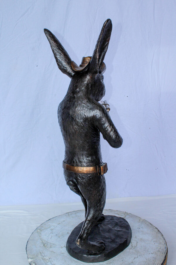 Bronze Statue of Cowboy Rabbit Holding Rifle 22" x 13" x 35"H - Image 10