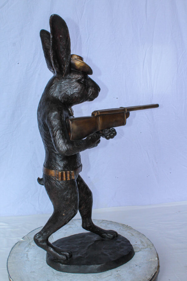 Bronze Statue of Cowboy Rabbit Holding Rifle 22" x 13" x 35"H - Image 4