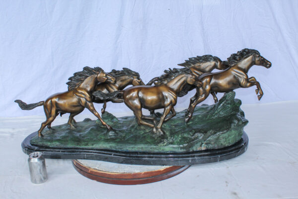 Running Horses Bronze Statue on Marble Base 47" x 20" x 17"H - Image 3