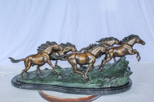 Running Horses Bronze Statue on Marble Base 47" x 20" x 17"H - Image 4