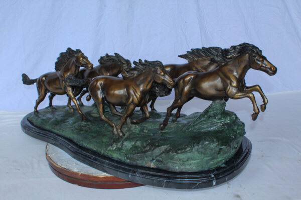 Running Horses Bronze Statue on Marble Base 47" x 20" x 17"H - Image 5