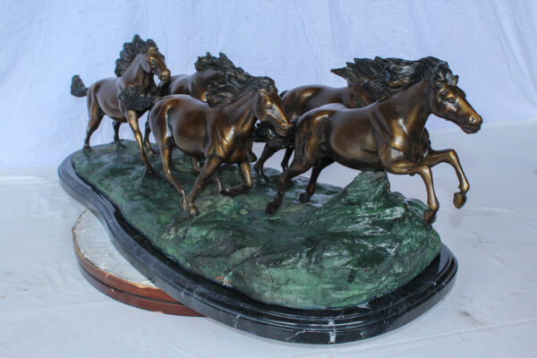 Running Horses Bronze Statue on Marble Base 47" x 20" x 17"H - Image 7